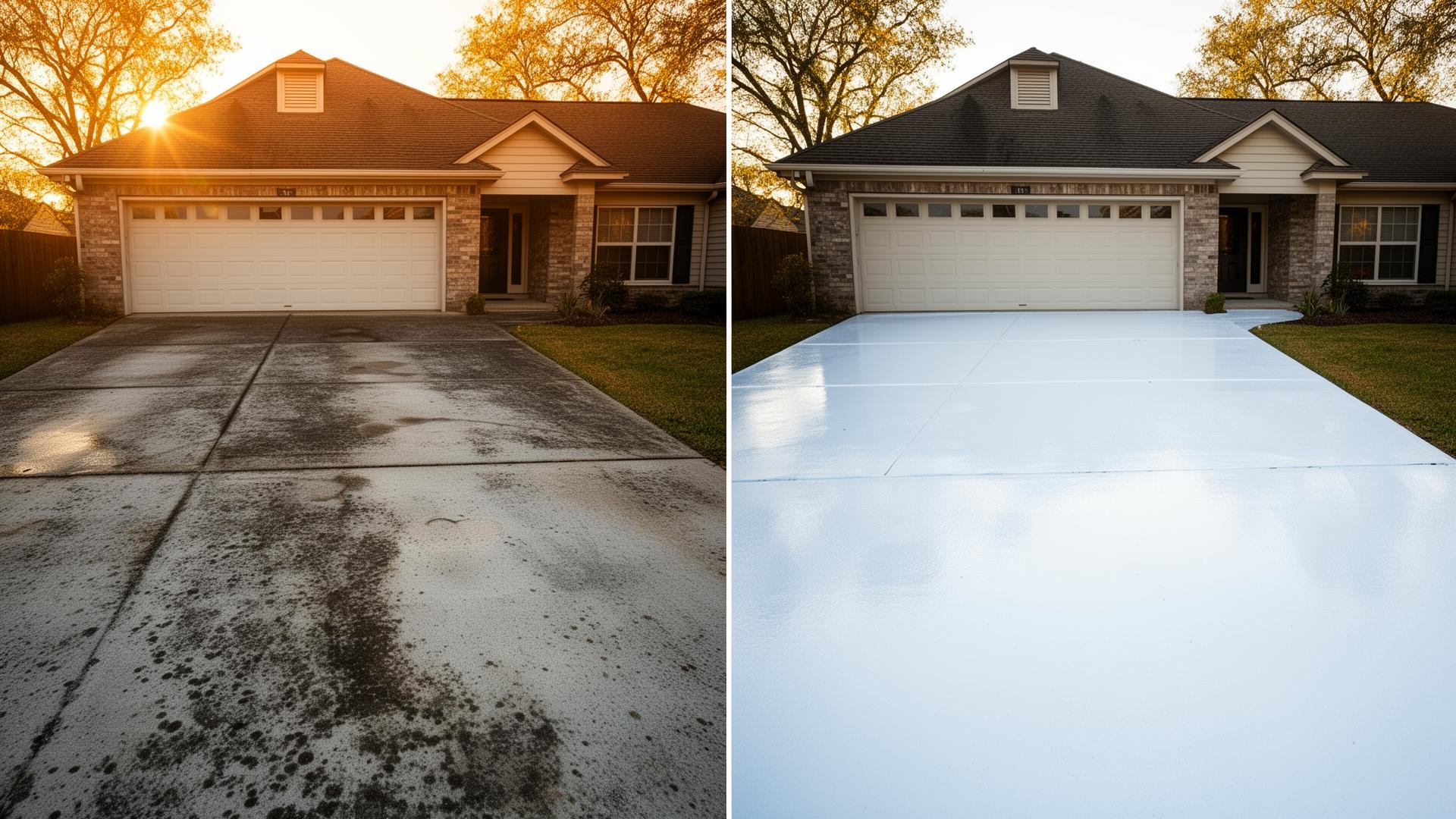 Before and after driveway pressure washing